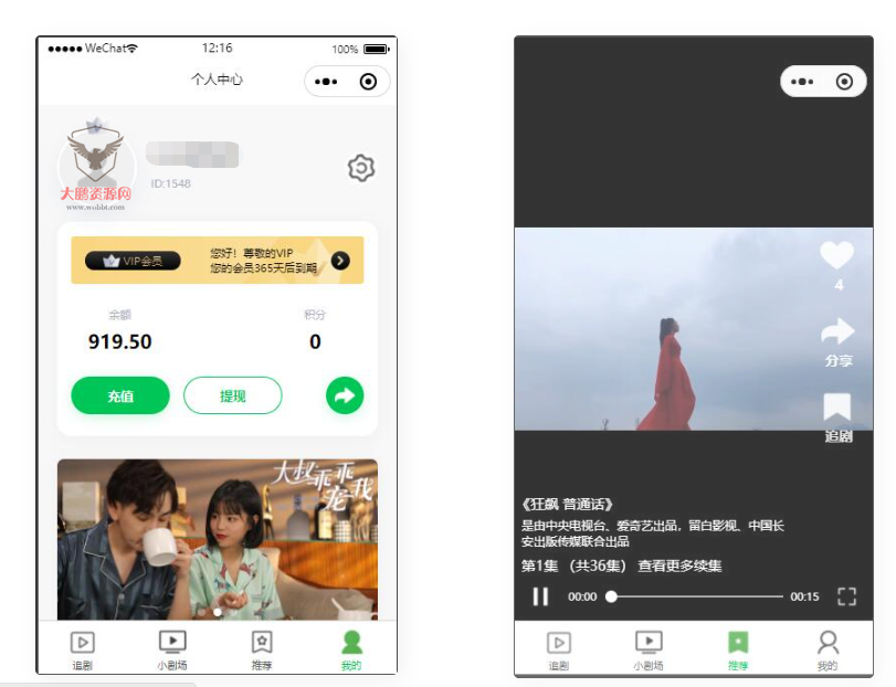 D1111 仿抖音滑动小短剧影视带支付收益等模式的微信小程序源码下载-酷库源码网